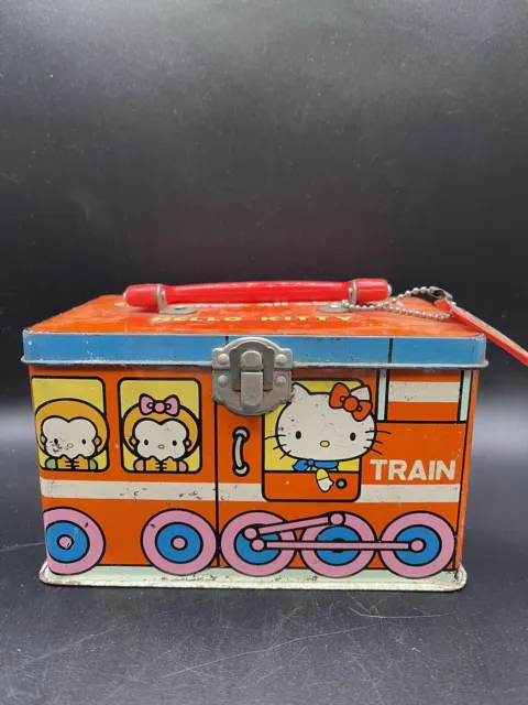 Vintage 1972 Sanrio Japan Hello Kitty Metal Train Pencil Lunch Carrying Box