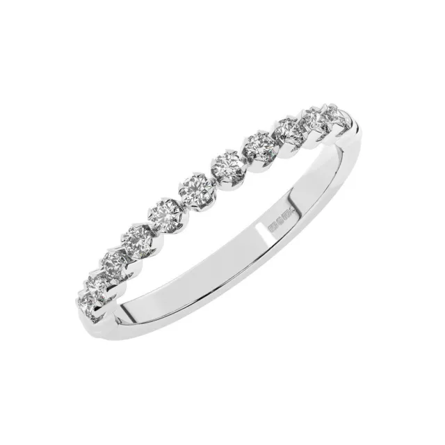 2 MM 100% Natural Round Brilliant Cut Diamonds Half Eternity Ring 950 Platinum