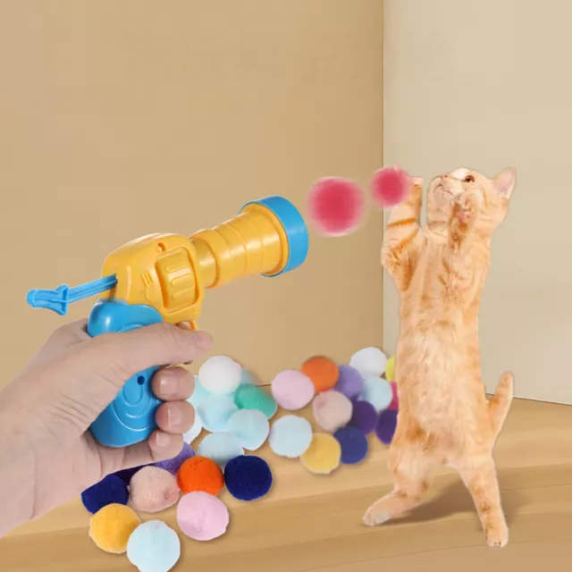 Cat Toy Ball Launcher, 30 Cat Pom Pom Balls And Cat Toy Launcher