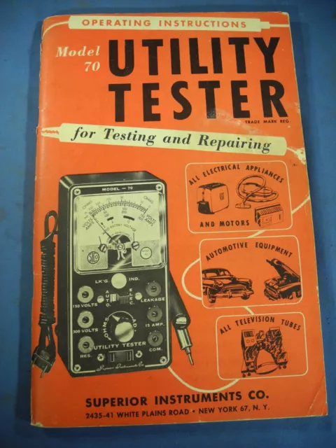 Vtg Superior Instruments Model 70 Utility Tester Operating Instructions Manual