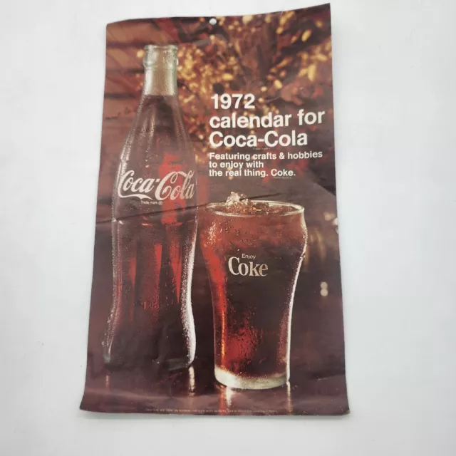 RARE 1972 Coca Cola calendar 13.5" x 8" VGVC repeats in 2028 ! get yours now !