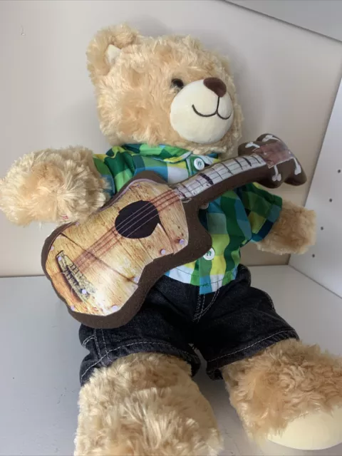 BUILD A BEAR Plush Light Brown Bear With Guitar Plaid Shirt Jeans 16 ...