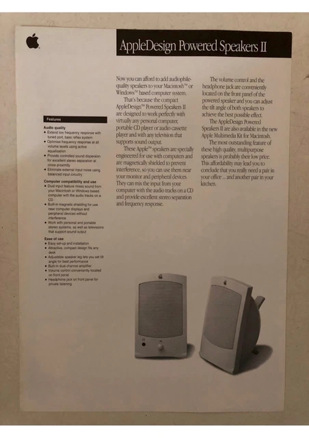 AppleDesign Powered Speakers II two-sided data sheet black/white Macintosh 3