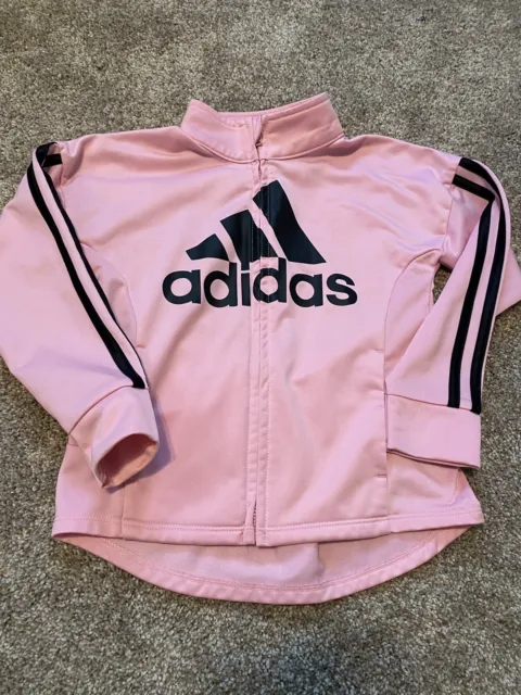 Adidas Pink Kids Girls Zip up Jacket with Pockets.  Pink and Black. Adidas Logo