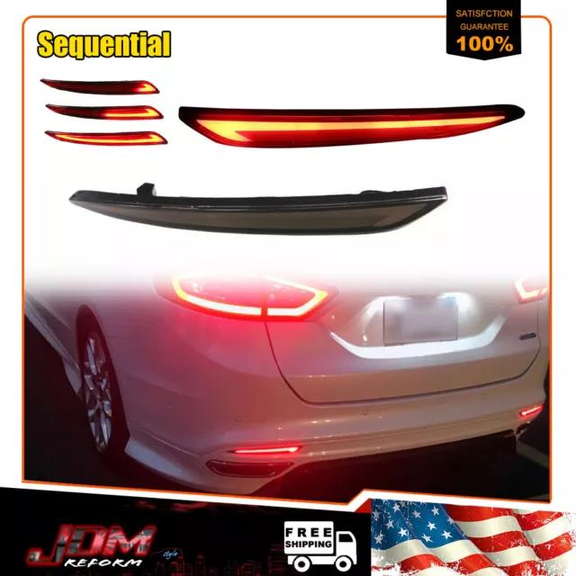 Pair LED Rear Bumper Reflector Tail Brake Signal Light for Ford Fusion 2013-2018