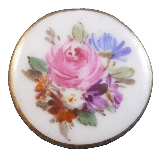 Ancien 19thC Meissen Porcelaine Floral Bouton Porzellan Knopf Allemagne #