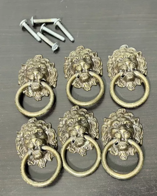 Lot of 6 - Vintage KBC Keeler Brass Co Lion Head Drawer Ring Pull KBC