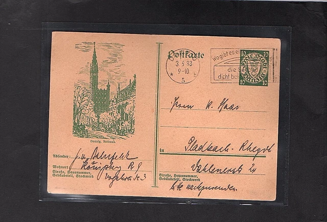 Danzig, Ganzsache Mi.-Nr. P 45, Rathaus gelaufen.