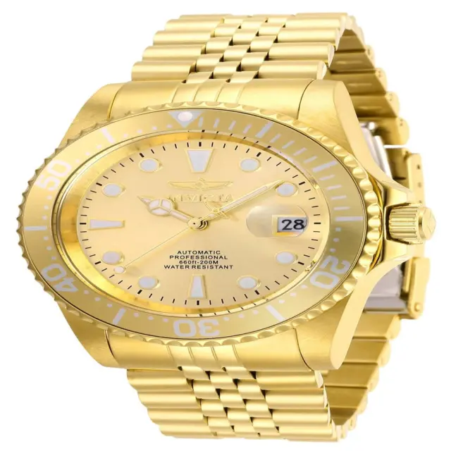 30096 Mens Gold Tone Pro Diver Automatic 3 Hand Champagne Dial Watch
