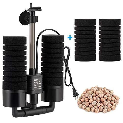 Aquarium Double Sponge Filter, 3W/5W Quiet Electric Power Fish Tank Filter,