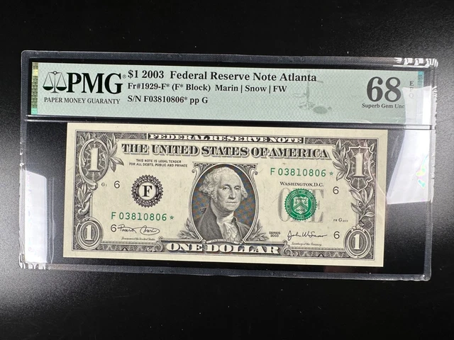 Superb Gem Graded PMG 68 EPQ Star Federal Reserve Note fr 1929-f*