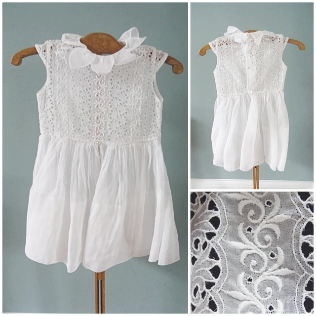 Abito vintage per ragazza anni '50 festa bianco floreale ricamato tessuto irrigidito anni '50