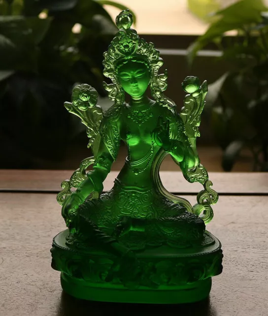 FEMALE BLESSED BLESSING TIBETAN CRYSTAL STATUE: SMILE GODDESS GREEN TARA 12cm