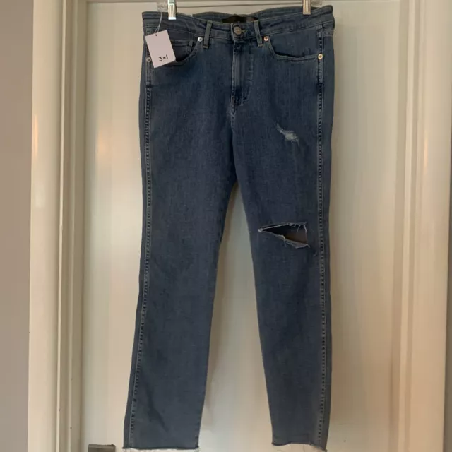 NWT $265 3x1 NYC Anthropologie Jeans High Rise Straight  Crop Blue Distressed-28