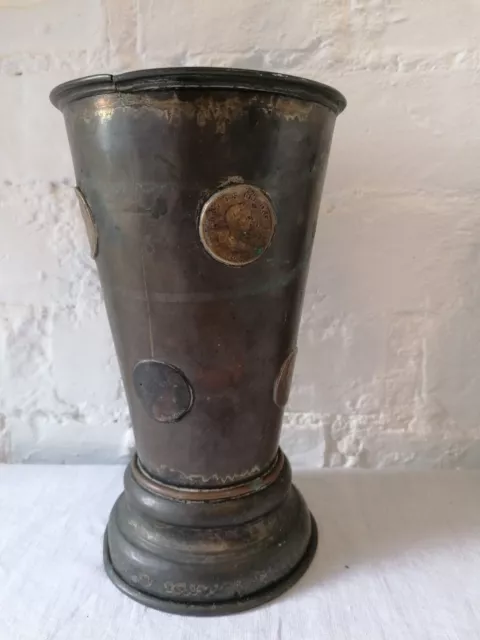 WWI Trench Art Shell Goblet & Dice Shaker. Old Coins Setting