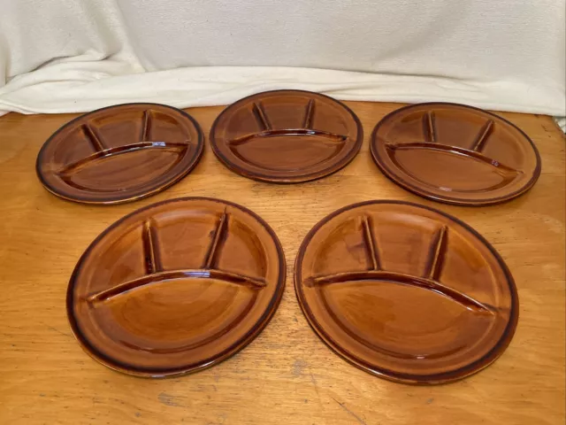 Vintage St. Clement Pottery French Brown Glazed Sushi Fondu Plates Set Of 5