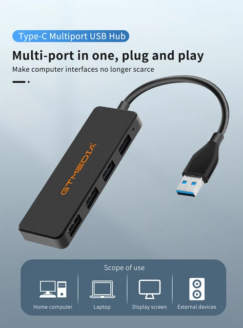USB 3.0 Hub 4 Ports High Speed Slim Compact Expansion Smart Splitter Adapter New