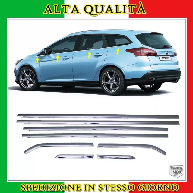 Strisce Cromate Sotto Finestrini 8 pz ACCIAIO Per FORD FOCUS III SW 2010 al 2018