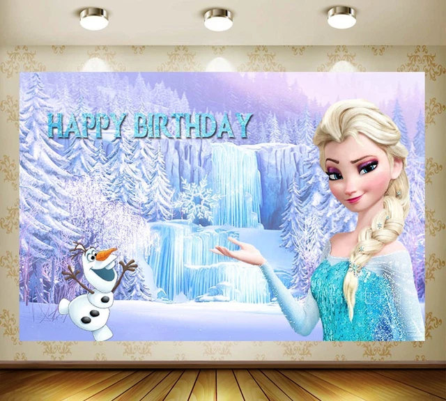 HAPPY BIRTHDAY BACKDROP Winter Frozen Elsa Princess Background Snow ...