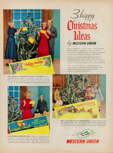 1955 Telephone Telegraph Western Union 50s Vintage Print Ad Christmas Santa Gram