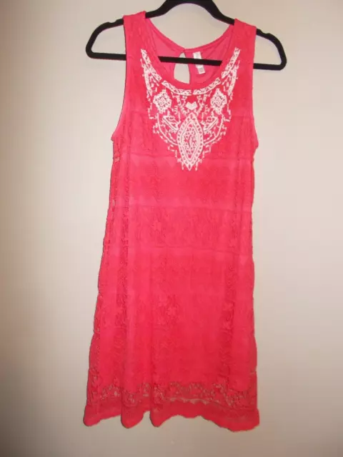 Xhilaration Womens Size L Pink Lined Lace Dress Embroidered Sleeveless