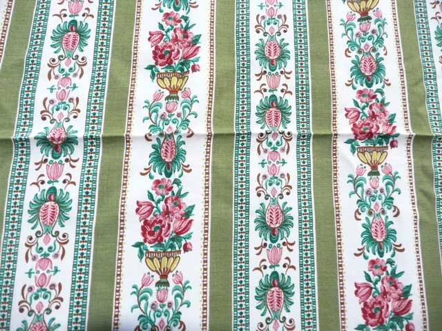 Coupon De Tissu Vintage à Petites Fleurs Et Rayures - 33 X 120 Cm - Coton Fin