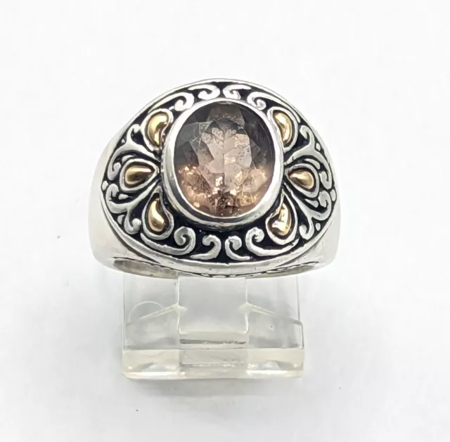 Samuel Benham BJC Smoky Quartz Sterling Silver 925 18k Yellow Gold Ring Size 6