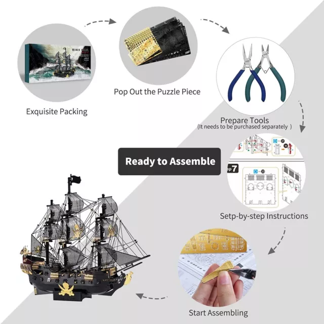 Piececool The Black Pearl Pirate Ship 3D Laser Cut DIY Model Hobby Building kit 2