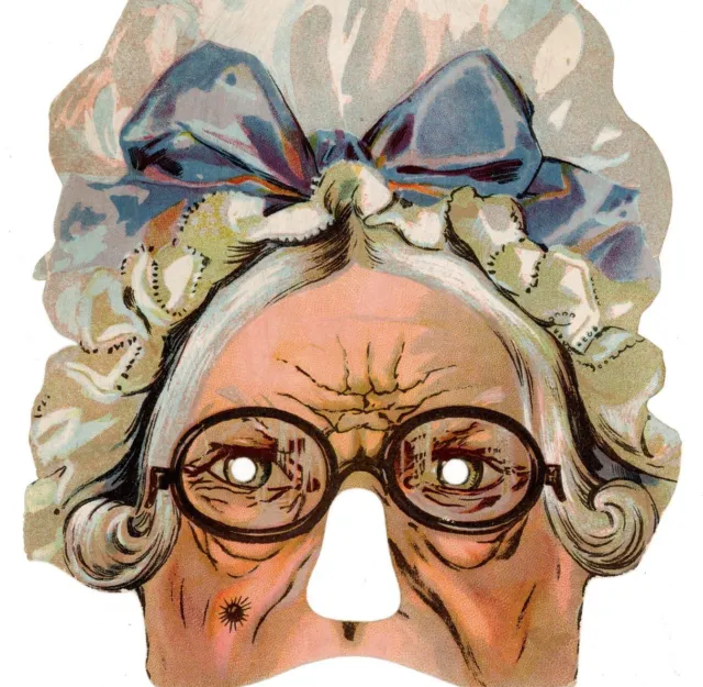 Antique Victorian Die Cut & embossed fancy dress old lady glasses 1880s #55 rare