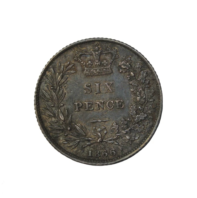 1866 Great Britain Queen Victoria Silver Sixpence Die #18 KM#733.2