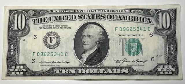 1985 $10 Ten Dollar Bill Federal Reserve Note  Atlanta GA. Vintage Old Currency