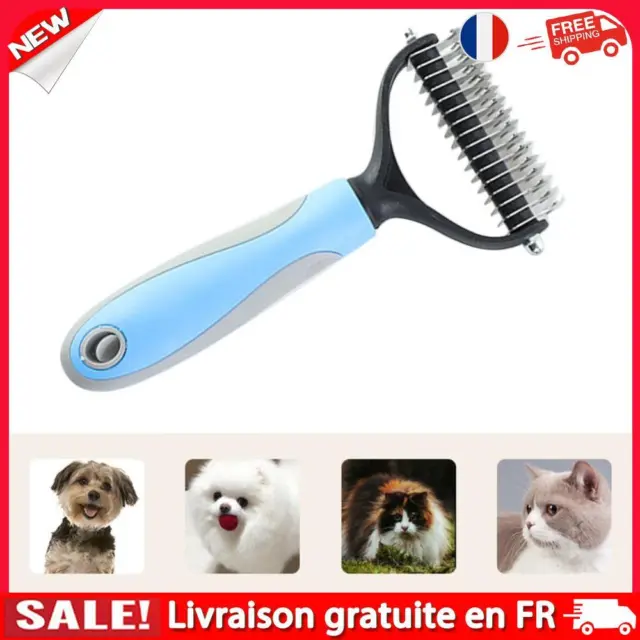 Hair Removal Comb for Dogs Cat Double-sided Dematting Pet Brush (Blue S)