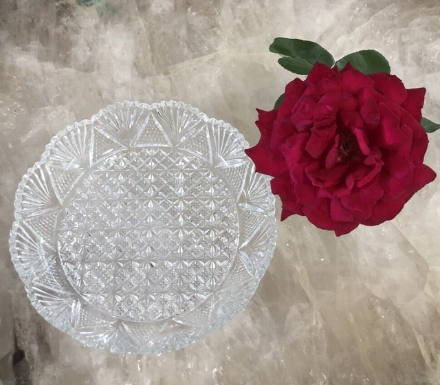 Antique ABP AMERICAN BRILLIANT CUT Lead Glass Bowl Deep Cuts Very Fine 8” Bowl