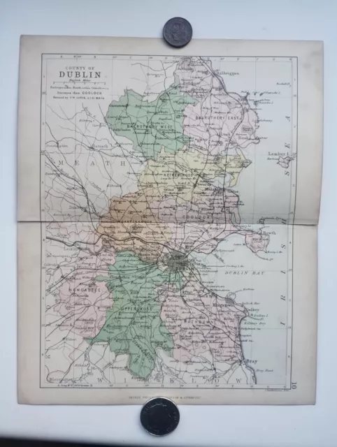 Antique County Map of DUBLIN , Ireland - Phillips Handy Atlas , 1882