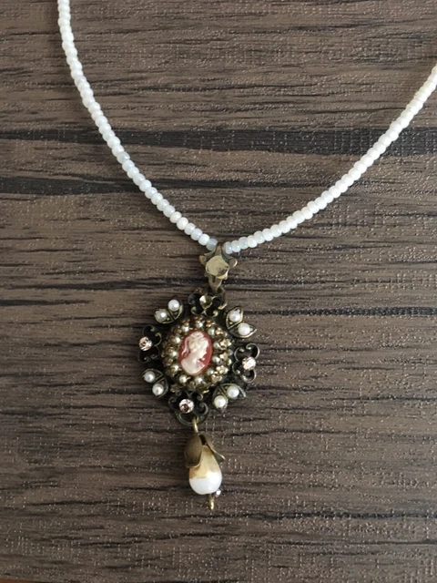 Michal Negrin Cameo Pendant Necklace With Pearl Beads Details