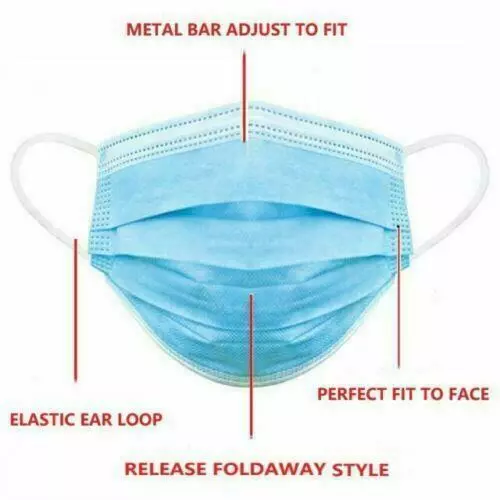 Disposable Black/Blue Face Masks 3 Ply Dental Non Medical Surgical Mask Covering 2