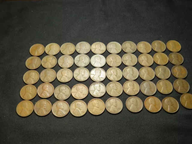 1909 VDB -1930 Lincoln Wheat Cent Penny roll 50 different coins