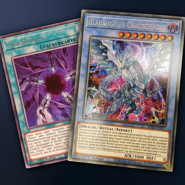 BLAUÄUGIGER CHAOS DRACHE Set 1. Auflage Neu Secret Rare Yugioh Deutsch