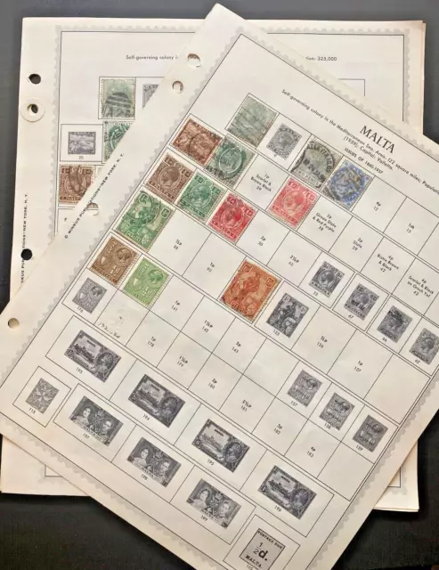 WW Stamps Older Malta Stamps on Custom Pages - Used and Mint