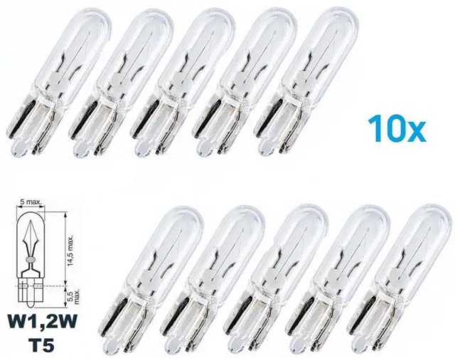 10x W1,2W W2x4.6d T5 12V Glühlampe Birne Soffitte Auto Lampen Tacho Beleuchtung