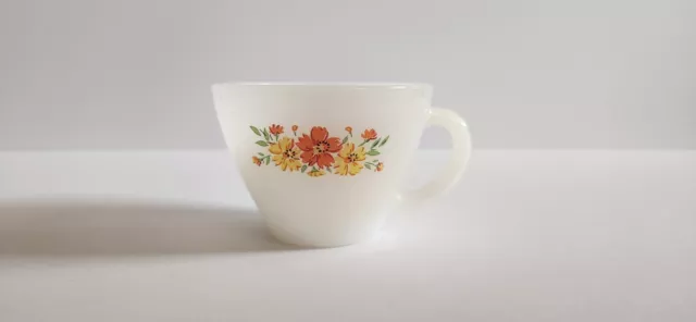 Vintage FireKing Anchor Hocking Orange And Yellow Flower Cup