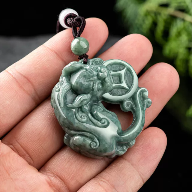 Natural Grade A Jade Jadeite Men Women Lucky Eat Coin Dragon Son Pixiu Pendant 3