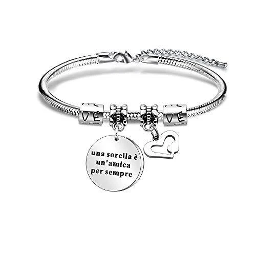 Angelra Sorella Braccialetti Donna Bracciale Ciondolo con Incisione Argento p...