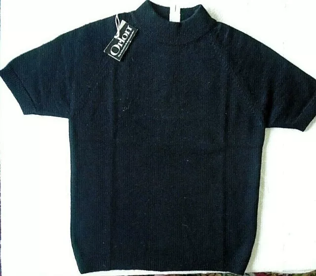 Vintage Crew-Neck Jumper - Age 10 Years - Black - Short-Sleeved - Orlon - New