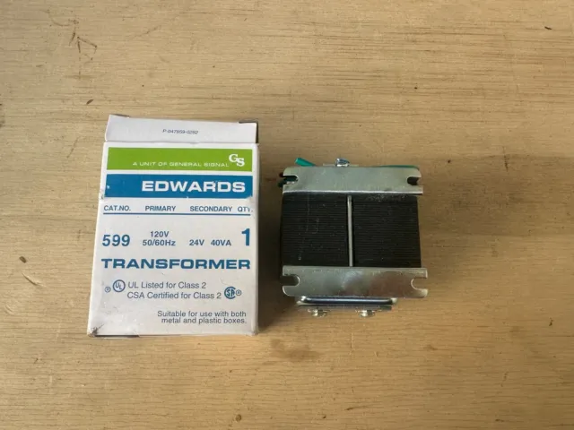 Edwards 599 Signaling Transformer 120V Ac Primary 24V 40Va Secondary New