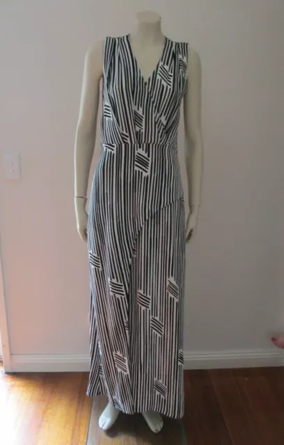 Country Road women Maxi Dress Size 8 Black White Striped, Faux Wrap Front Split