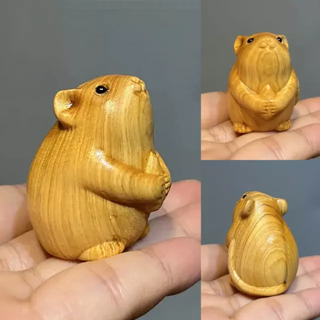 Hand Carved Wooden Decorative Sculptures Figurines Small Hamster Figure Ornament