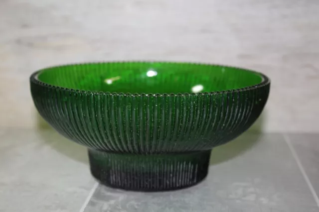 NoS-Vintage Hoosier Glass 4054 Emerald Green Ribbed Candy Dish Flower Bowl Vase