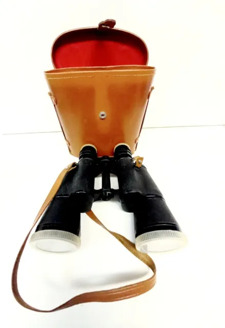Regent Vintage Binoculars Large 7 x 50 Coated Optics Leather Case Red Lining
