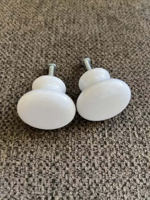 2 Antique  Drawer Pull Old  White Porcelain Vintage Door Cabinet Knobs